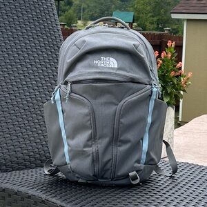 EUC Womens The North Face Surge Backpack Grey Powder Blue ~ Laptop 31 Liter